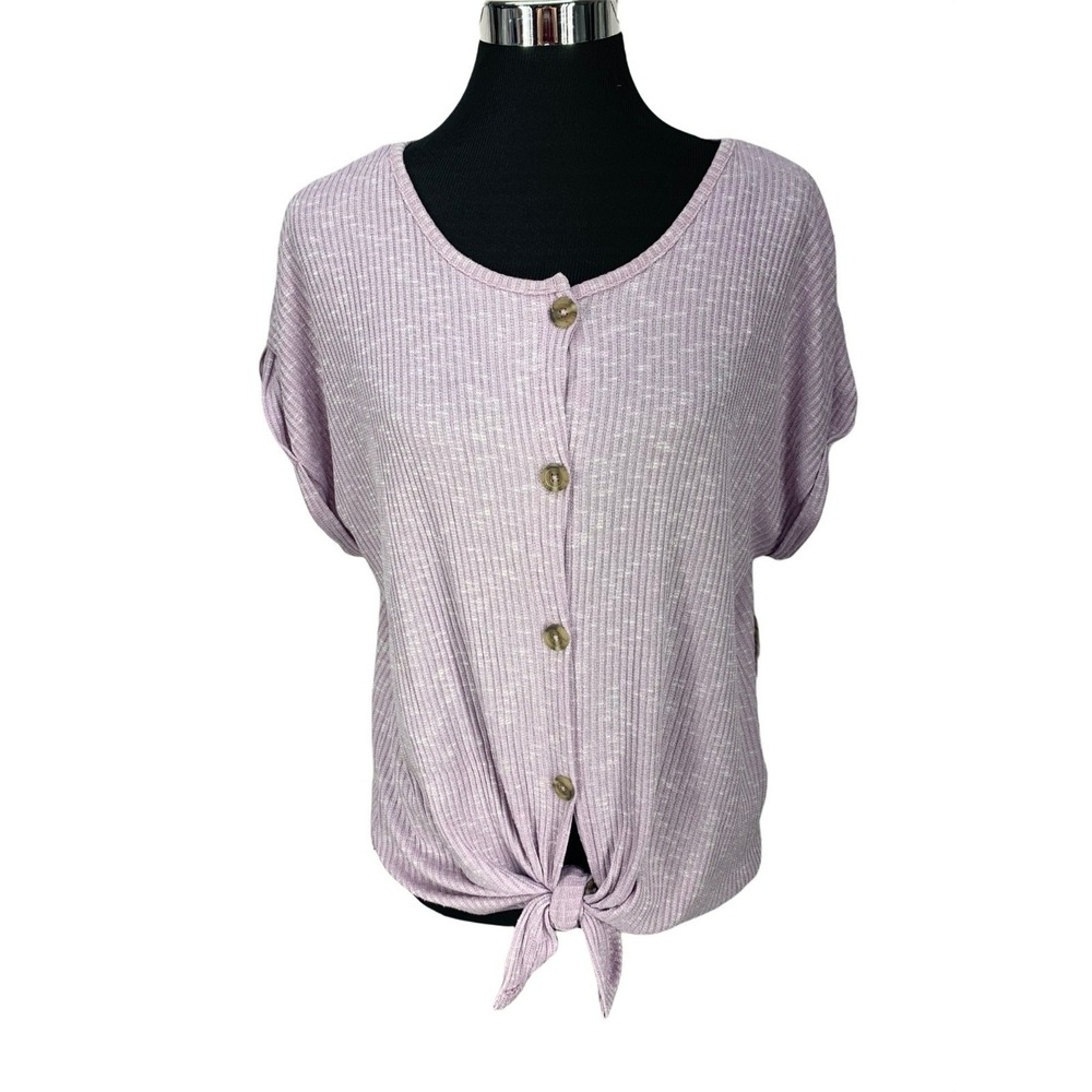 Bobbie Brooks Lavender Heather Ribbed Tie Front Button Top Small